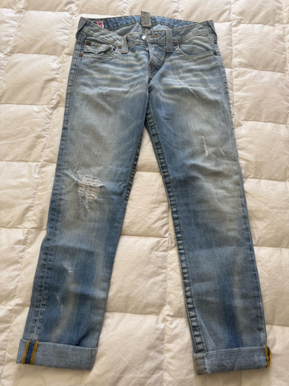 True Religion Light Blue Distressed Boyfriend Jeans